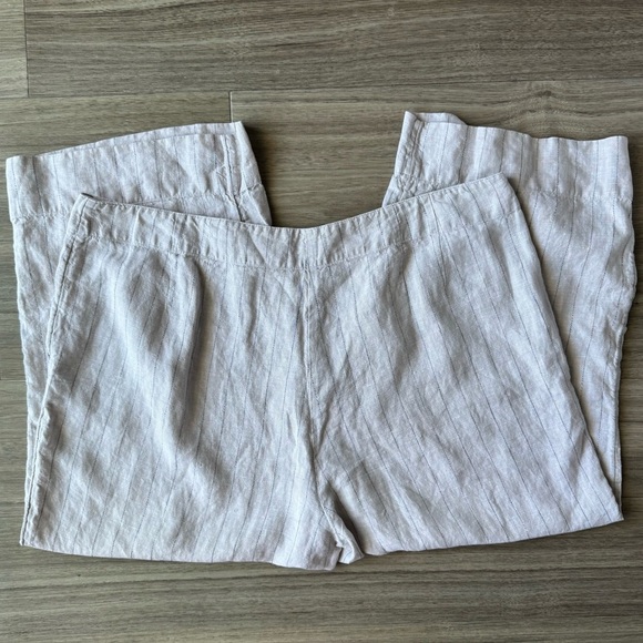 J. Jill Beige Linen Stripe Relaxed Straight Leg Pants Size 16 - Picture 2 of 8